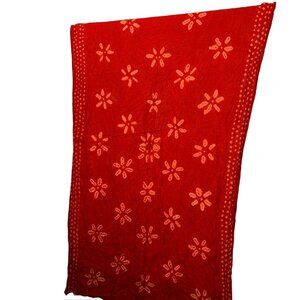 divine India red tie dye Indian Bloack Print pareo shawl scarf cotton cover up